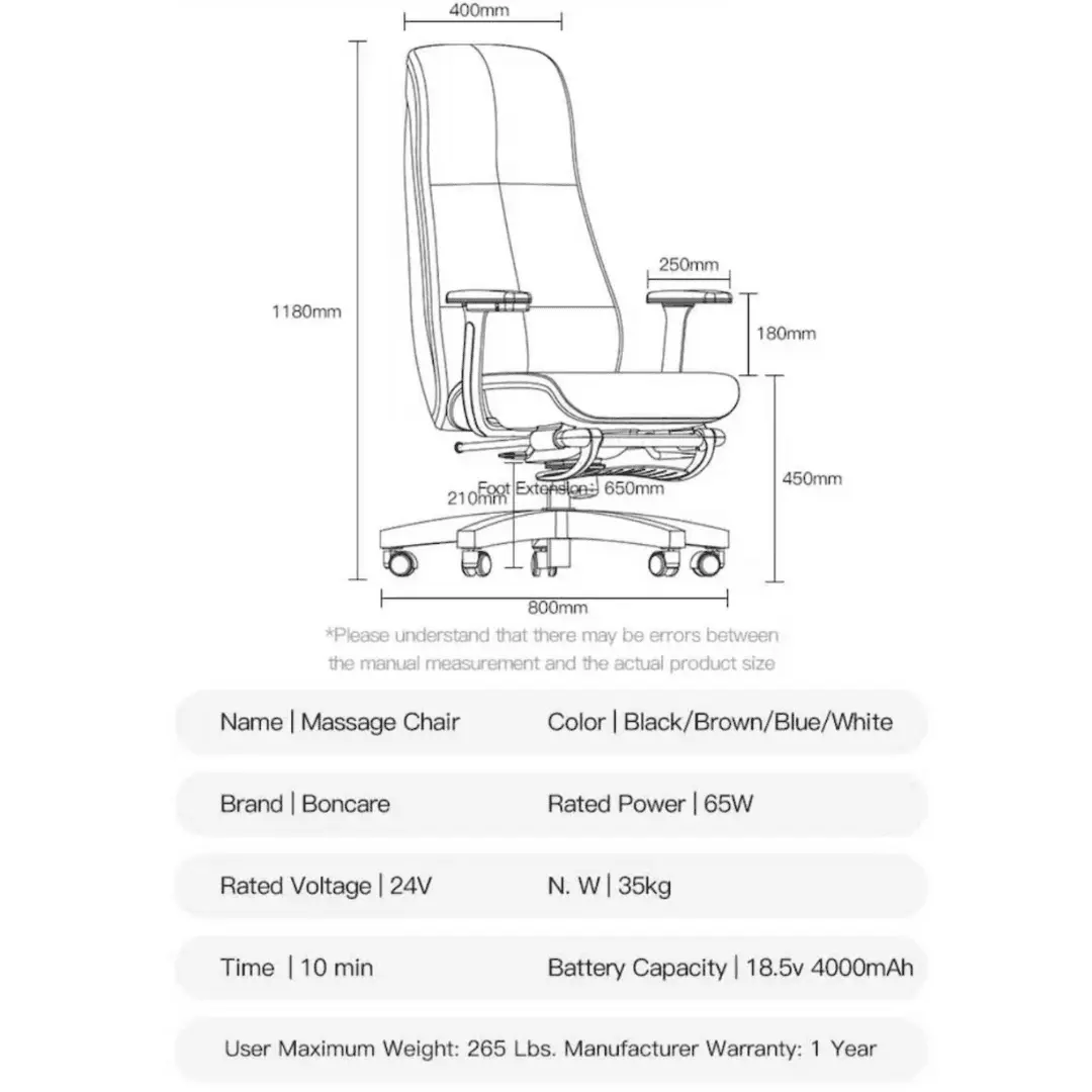 Dimension drawing of the Serenity Chair: 1,180 mm high, 800 mm base, 450 mm seat height