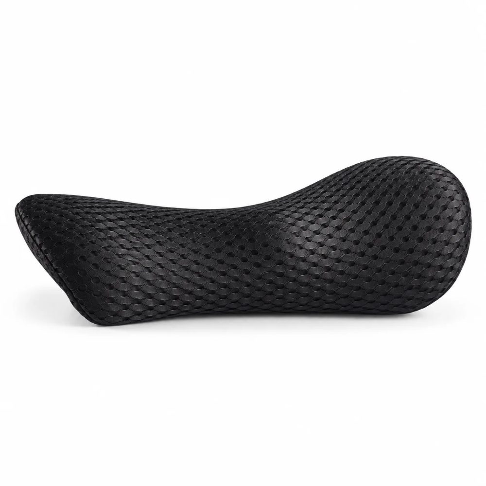 Black contoured ErgoPillow with a mesh cover