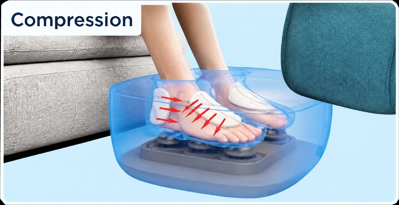 Illustration of airbags surrounding the feet