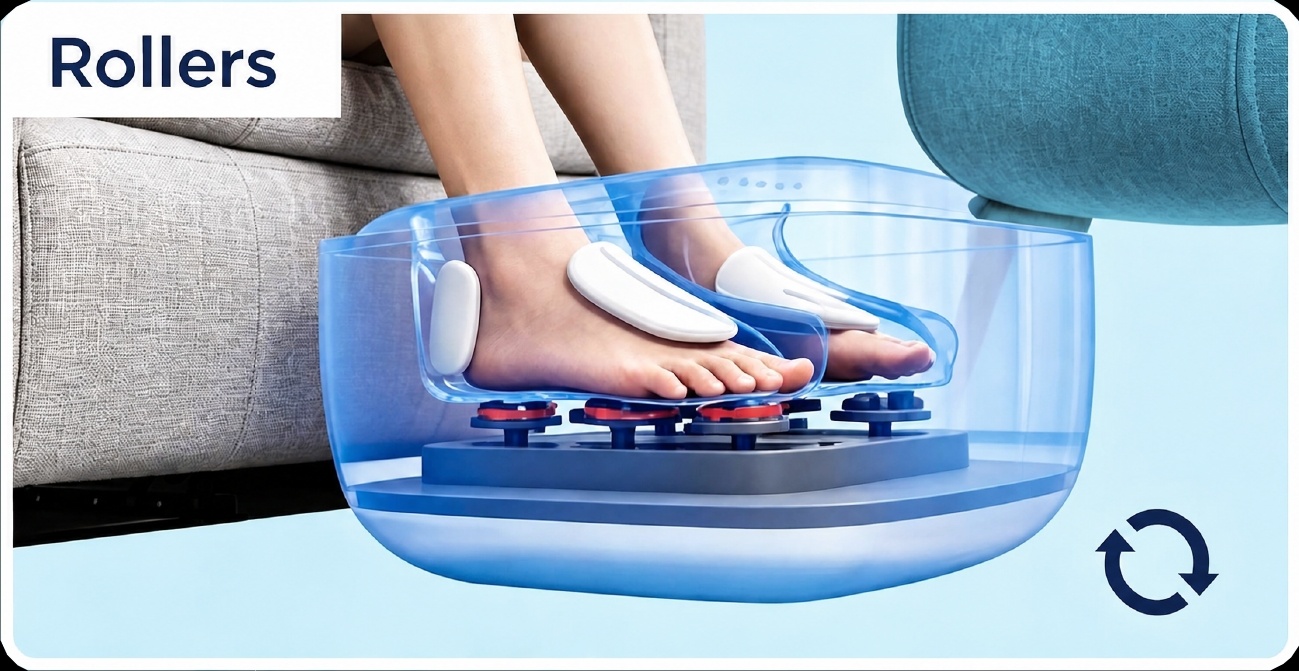 Illustration of massage rollers beneath the soles